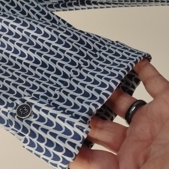 J. McLaughlin Luxury Blue and White Midi Shirt Dress Preppy Minimalist - Picture 8 of 16